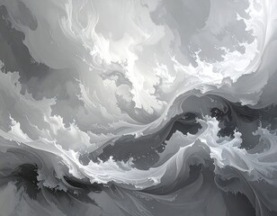 Monochrome abstract depiction of swirling waves and water currents