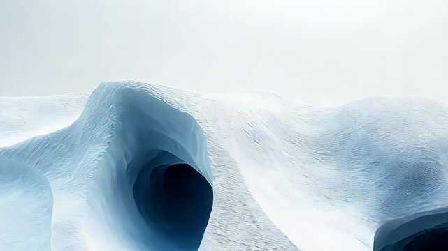 Abstract icy terrain showing frozen wave like patterns and subtle depressions, illustrating cold textures and winter environments with varied blue and white tones