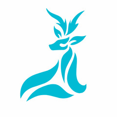 Cyan Abstract Deer Logo - Minimalist Reindeer Spirit Animal Vector Illustration