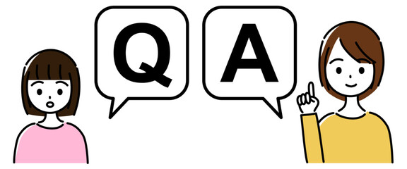 質問のある子供と答える女性（Q&Aの吹き出し）