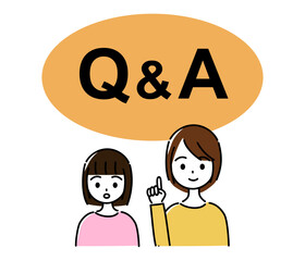質問のある子供と答える女性（Q&Aの文字）