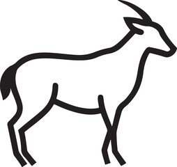 Minimalist outline drawing black vector of standing gazelle or antelope on transparent background © MOHINUR