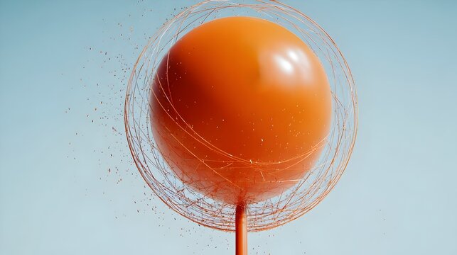 3D Abstract orange sphere with dynamic wireframe lines . Concept: innovation digital art, technology visualization, energy and motion, modern branding, futuristic concept, data connectivity, visual me