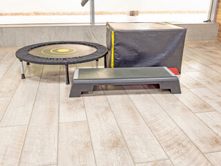 Functional training equipment set in fitness studio