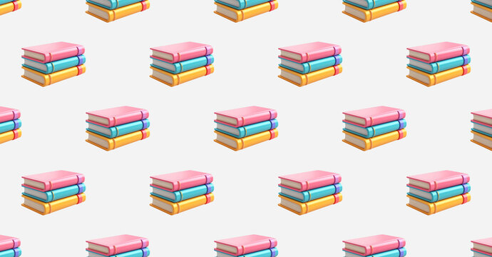 National reading day concept with elements such as stack of books on gray background. Education background. Knowledge Day. Back to school. World Book Day. 3d rendering. Banner, header