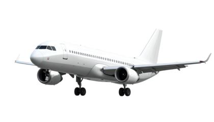 A white commercial aircraft, possibly a jetliner, depicted on a black background