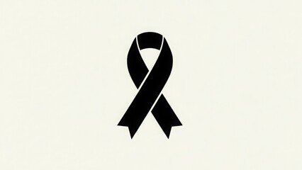 Black awareness ribbon symbol on a plain background. Concept of support, remembrance, and solidarity. Copy space for text