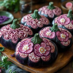 carved patterns on eggplants