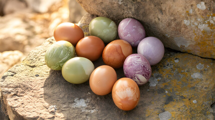 Happy easter sunday eggs on rock colorful easter eggs decoration