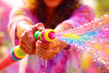 Vibrant celebration of colorful water spray in festive holi tradition