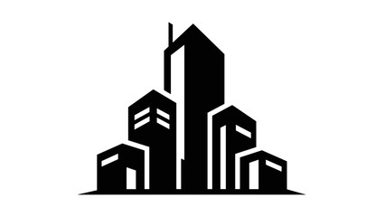 Black Silhouette of City Buildings Vector.
