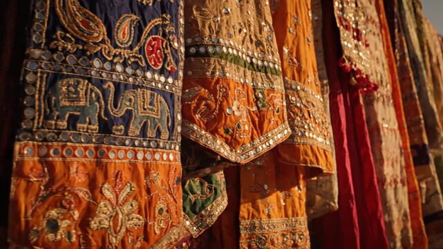 Indian Textiles Elephant Motif Embroidery Mirror Work Cultural