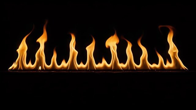 row of bright flames along a dark background