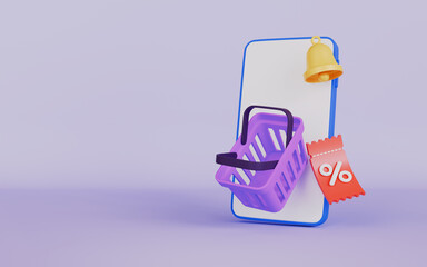 Smartphone with shopping basket, Application for smartphone, Modern online shopping