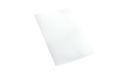 Angled view of a blank white rectangular sheet against a stark black backdrop