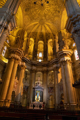 Naklejka premium Interior view of a grand cathedral in Malaga, Spain.. Cathedral of Malaga, Spain