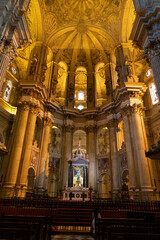 Obraz premium Interior view of a grand cathedral in Malaga.. Cathedral of Malaga, Spain