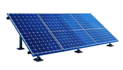 Angled array of solar panels, capturing energy from the sun with a dark background