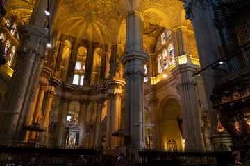 Interior view of a grand cathedral in Malaga.. Cathedral of Malaga, Spain