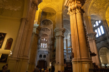 Interior view of a grand cathedral in Malaga.. Cathedral of Malaga, Spain