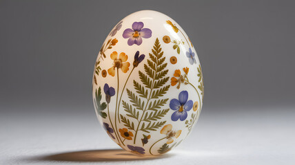 Vibrant easter egg decorated with colorful flowers and leaves on a wooden stand for happy easter sunday celebrations