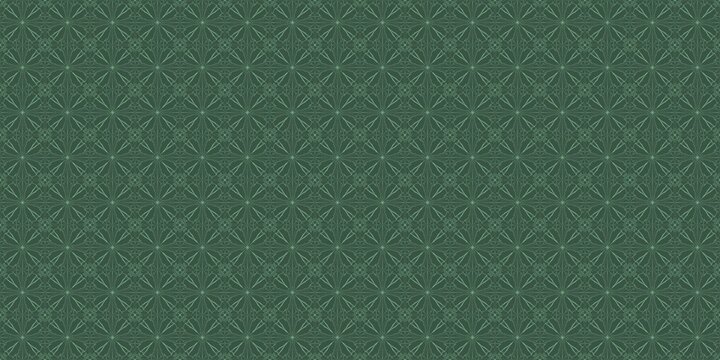 Elegant seamless pattern with intricate geometric lace on a deep green background. Sophisticated symmetrical ornament ideal for luxury branding, fine textiles, and premium Valentine's Day decor.