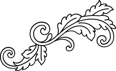 Vintage floral ornamental design element with swirling leaves and decorative curves