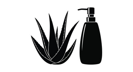 Aloe vera plant and soap dispenser in striking black silhouette © CreativeAlim02