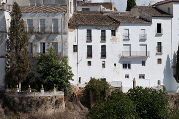 Fototapeta premium White buildings with greenery and stone walls.. Ronda, Málaga, Spain