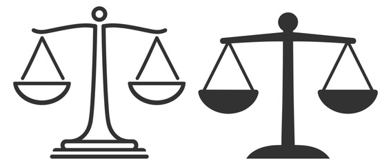 Scales of justice flat icon set, legal balance and court law symbol design on transparent background