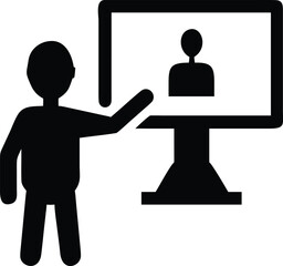 Solid Black AI Training Human Silhouette Digital Learning Icon