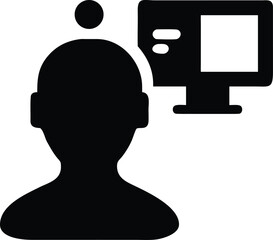 Solid Black Human Supervising AI System Silhouette Oversight Icon