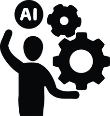 Black Silhouette Human and AI Gears Productivity Optimization Icon