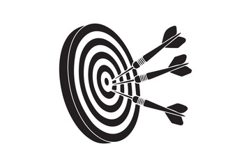 Simple black silhouette dart hitting target vector art on white background