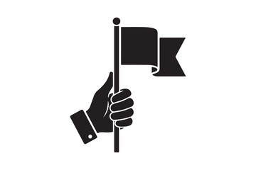 Hand holding flag silhouette icon vector art