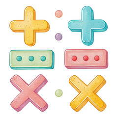 math symbols on a white background addition, subtraction, multiplication, and division in playful tones