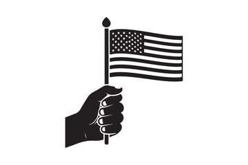 Hand holding American flag silhouette vector art