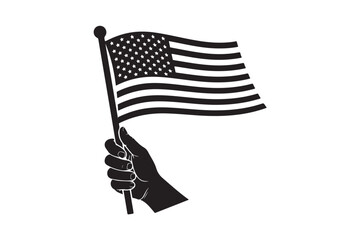 Hand holding American flag silhouette vector art