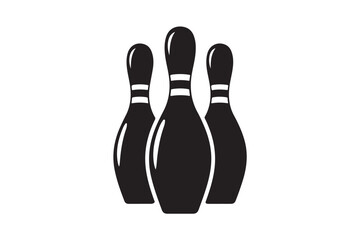 A striking of three bowling pins black silhouette vector art