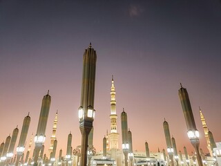 Nabawi Mosque in Medina at sunrise
