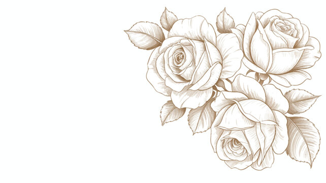 A delicate pencil sketch of three white roses in a corner composition against a white background (1)_traced