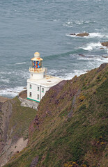 View of Hartland Point Lighthouse from above, Devon England
