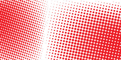 Red halftone gradient texture. Fading cartoon polka dots background. Repeating dotted gradient pattern. Vector © rico
