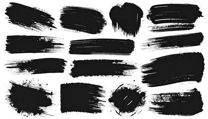 Black paint strokes and blotches of various shapes and sizes on a black background