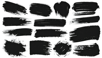 Black paint strokes and blotches of various shapes and sizes on a black background