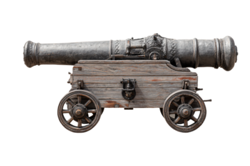 Historic Naval Cannon on Wooden Carriage