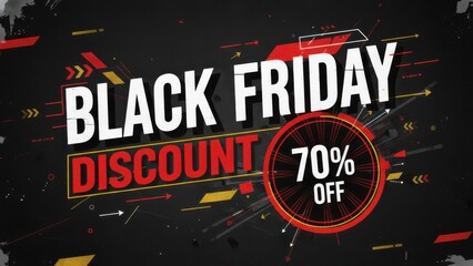Dynamic Black Friday discount promotional banner offering significant savings on a dark, geometric
