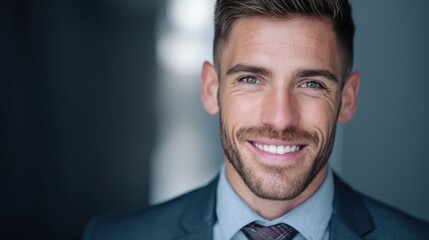 Headshot of a smiling man in a suit, presenting a cheerful and approachable professional look for business and corporate themes.