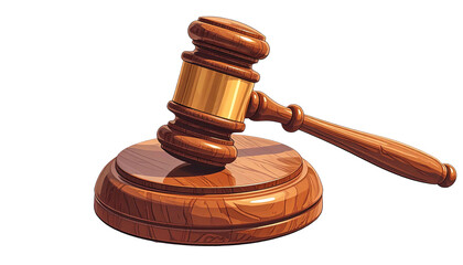 Cartoon illustration of a wooden gavel and its sound block, suggesting law or justice