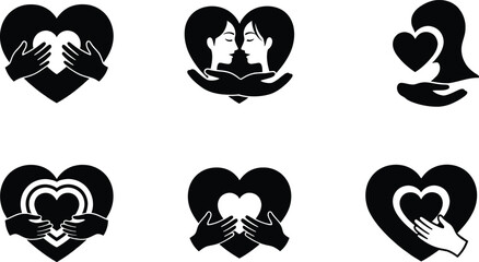 Obraz premium A collection of black and white icons representing love, care, and support through heart imagery